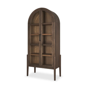 Mercana Teva Arched Curio Cabinet - Elegant Solid Elm Display Case for Collectibles and Heirlooms Showcase 70864