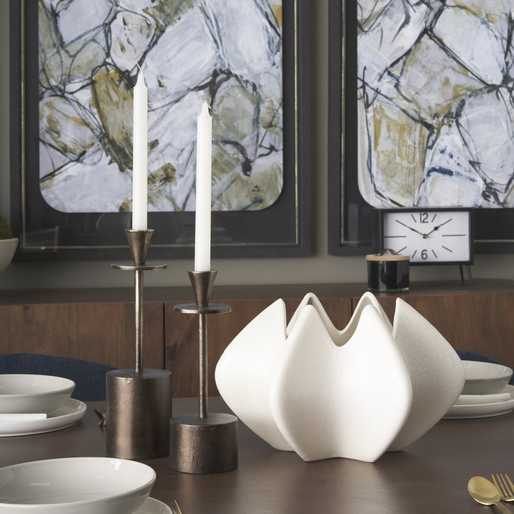 Mercana Petria Antiqued Gold Textured Metal Taper Candle Holders Antiqued Brass | Metal Metal 70649