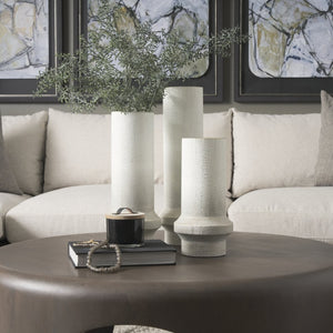 Mercana Tovah Elegant Sculptural Vase with Textured Finish and Gold Detailing for Modern Home Decor White + Gold | Metal | Small 70950