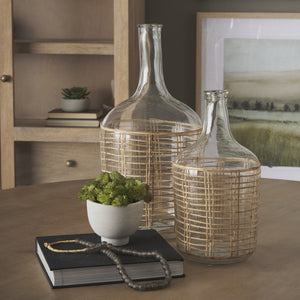Mercana Troian Decorative Bottle with Artisanal Charm – Handcrafted Coastal Accent for Unique Décor Styles Glass | Rattan | Large 70933