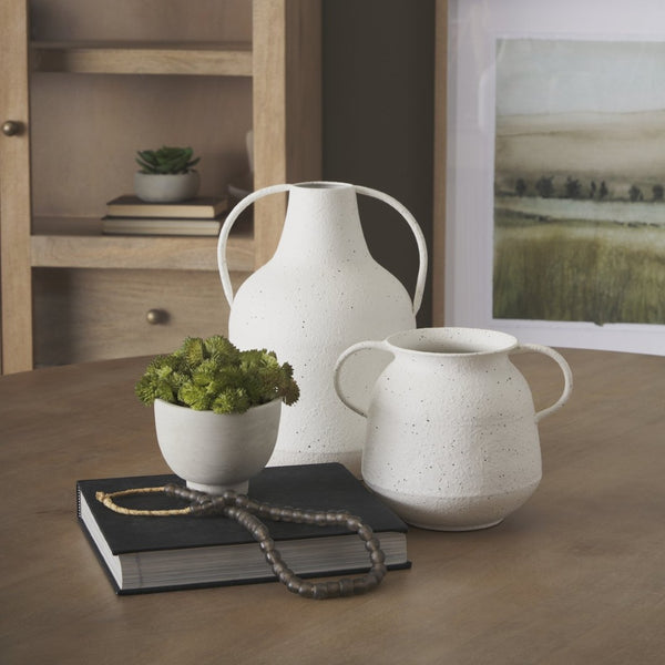 Mercana Treva Rustic Textured Vase with Black Speckles - Perfect for Dried Flowers & Modern Decor Accents White | Metal | Large 70960