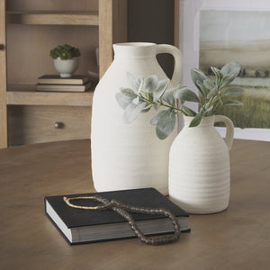 Mercana Tyrus Rustic Charm Vase - Vintage Jug-Style Design with Textured Finish and Black Speckling Accents Matte White | Ceramic | Large 70992