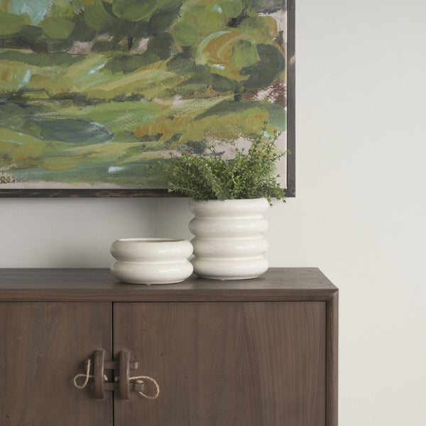 Mercana Twyla Elegant Glazed Ring Pot - Modern Design for Succulents and Floral Arrangements, 7.1" Cream | Ceramic | Tall Table 70980