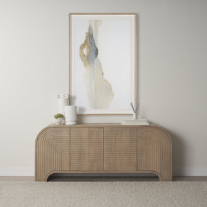 Mercana Sorina Modern Storage Sideboard with Unique Reverse-Fluted Doors - Solid Mango Wood Elegance 70838
