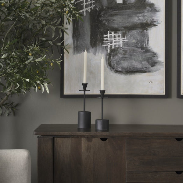 Mercana Petria Elegant Textured Candle Holders in Antiqued Gold for Timeless Tabletop Decor and Charm Matte Black | Metal 70650
