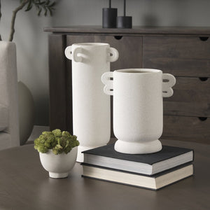 Mercana Dylan Textured Vase with Butterfly Wing Handles - Rustic Elegance for Modern Home Decor Accent Off White | Ceramic | Tall 70970