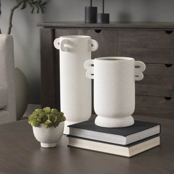 Mercana Dylan Textured Vase with Butterfly Wing Handles - Rustic Elegance for Modern Home Decor Accent Off White | Ceramic | Tall 70970