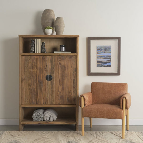 Mercana Wayde Curio Cabinet - Rustic Recycled Pine with Matte Black Metal Pulls for Stylish Display & Storage 71021