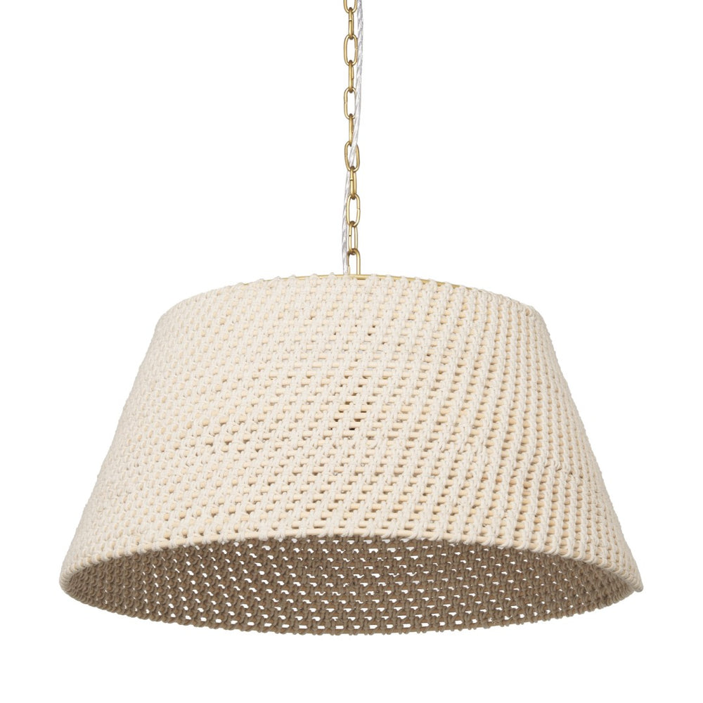 Mercana Tosha Coastal-Inspired 1-Light Pendant with Gold Finish, Adjustable Height for Any Decor Style Cotton Rope | Drum Shade 70917