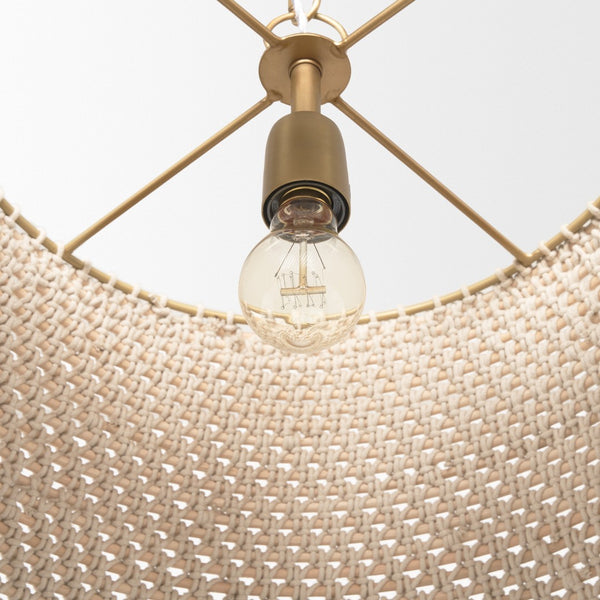 Mercana Tosha Coastal-Inspired 1-Light Pendant with Gold Finish, Adjustable Height for Any Decor Style Cotton Rope | Drum Shade 70917