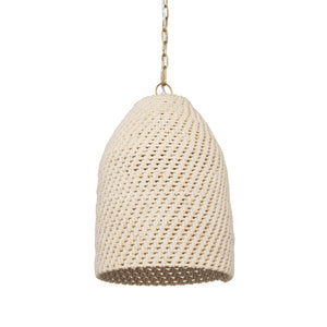 Mercana Tosha Coastal-Inspired 1-Light Pendant with Gold Finish, Adjustable Height for Any Decor Style Cotton Rope | Bell Shade 70918