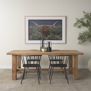Mercana Stetson Rustic Reclaimed Pine Dining Table - Unique Trestle Design for Charming Family Gatherings 84" Natural Brown Wood Top | Natural Brown Wood Legs 70886