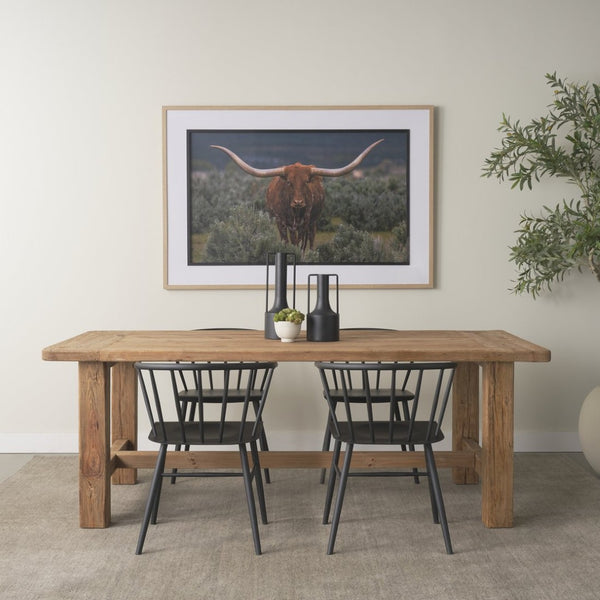 Mercana Stetson Rustic Reclaimed Pine Dining Table - Unique Trestle Design for Charming Family Gatherings 84" Natural Brown Wood Top | Natural Brown Wood Legs 70886