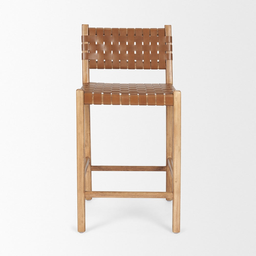 Mercana Shane Rustic Modern Stool with Woven Leather Seat - Stylish Beech Wood Frame for Kitchen or Bar 70798