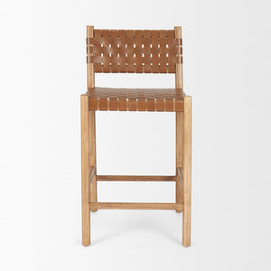 Mercana Shane Rustic Modern Stool with Woven Leather Seat - Stylish Beech Wood Frame for Kitchen or Bar 70798