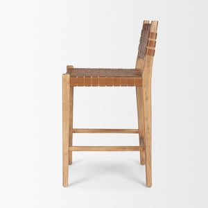 Mercana Shane Rustic Modern Stool with Woven Leather Seat - Stylish Beech Wood Frame for Kitchen or Bar 70798