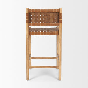 Mercana Shane Rustic Modern Stool with Woven Leather Seat - Stylish Beech Wood Frame for Kitchen or Bar 70798