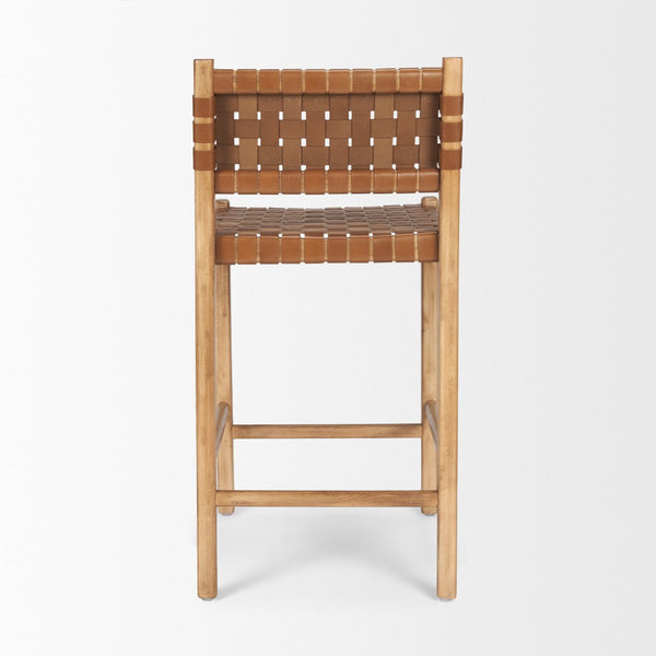 Mercana Shane Rustic Modern Stool with Woven Leather Seat - Stylish Beech Wood Frame for Kitchen or Bar 70798
