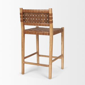 Mercana Shane Rustic Modern Stool with Woven Leather Seat - Stylish Beech Wood Frame for Kitchen or Bar 70798