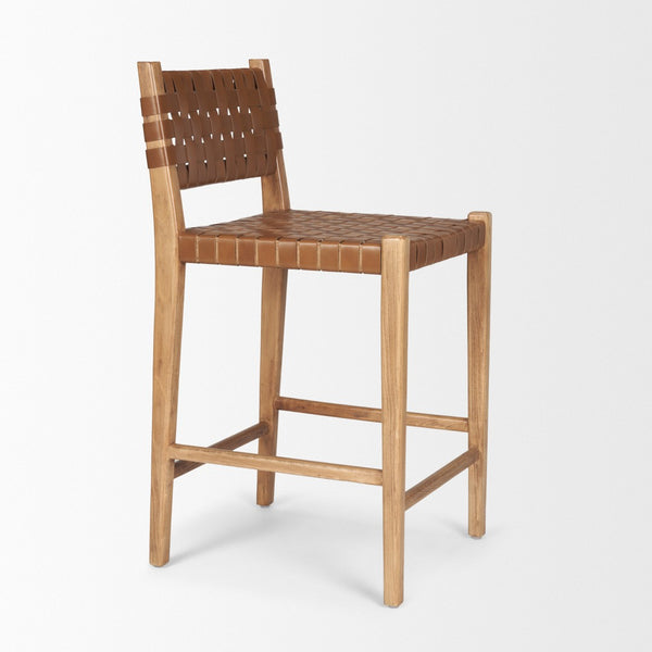 Mercana Shane Rustic Modern Stool with Woven Leather Seat - Stylish Beech Wood Frame for Kitchen or Bar 70798