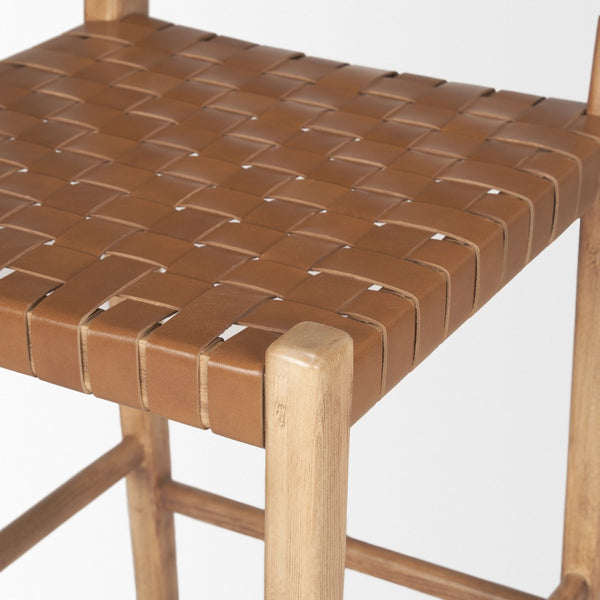 Mercana Shane Rustic Modern Stool with Woven Leather Seat - Stylish Beech Wood Frame for Kitchen or Bar 70798