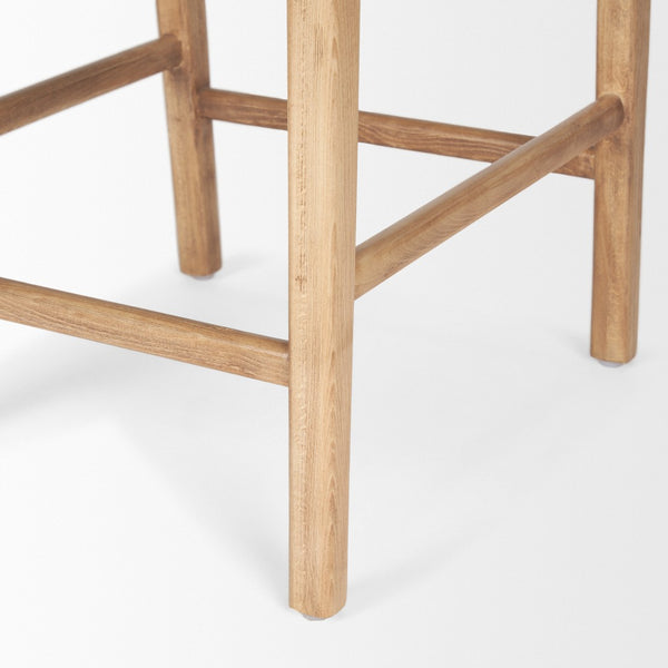Mercana Shane Rustic Modern Stool with Woven Leather Seat - Stylish Beech Wood Frame for Kitchen or Bar 70798