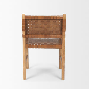 Mercana Shane Solid Wood Armchair with Hand-Woven Leather Accents for Modern Rustic Dining & Accent Use 70799