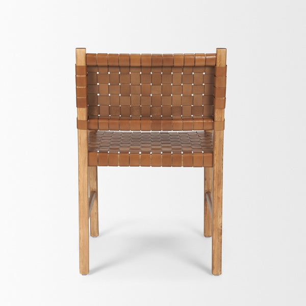 Mercana Shane Solid Wood Armchair with Hand-Woven Leather Accents for Modern Rustic Dining & Accent Use 70799