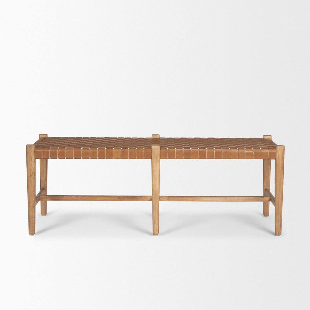 Mercana Shane Hand-Finished Wood & Woven Leather Bench – Timeless Craftsmanship for Any Space 70800