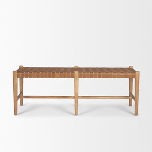 Mercana Shane Hand-Finished Wood & Woven Leather Bench – Timeless Craftsmanship for Any Space 70800