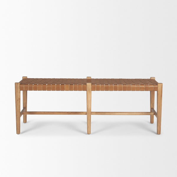 Mercana Shane Hand-Finished Wood & Woven Leather Bench – Timeless Craftsmanship for Any Space 70800