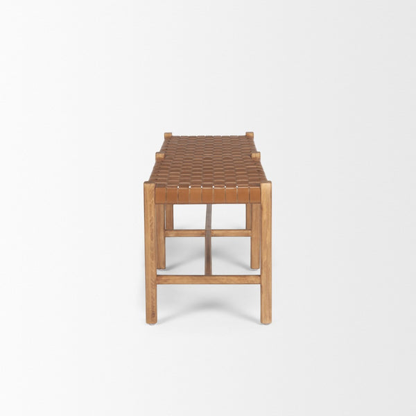 Mercana Shane Hand-Finished Wood & Woven Leather Bench – Timeless Craftsmanship for Any Space 70800