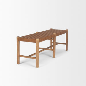 Mercana Shane Hand-Finished Wood & Woven Leather Bench – Timeless Craftsmanship for Any Space 70800