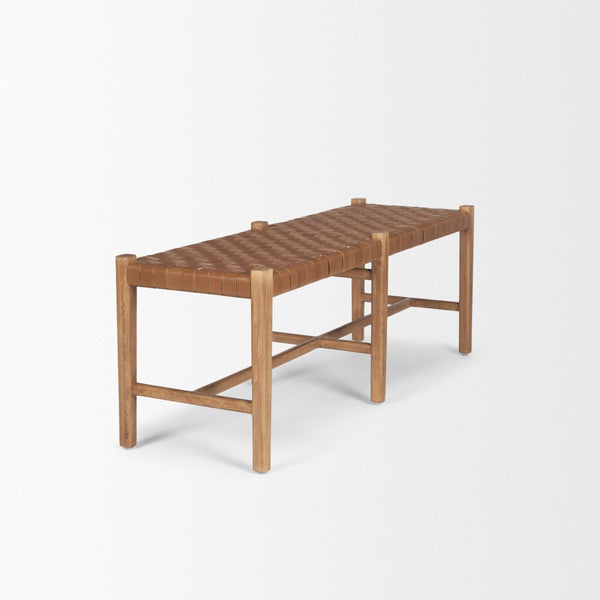 Mercana Shane Hand-Finished Wood & Woven Leather Bench – Timeless Craftsmanship for Any Space 70800
