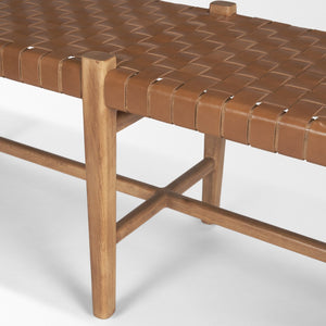Mercana Shane Hand-Finished Wood & Woven Leather Bench – Timeless Craftsmanship for Any Space 70800