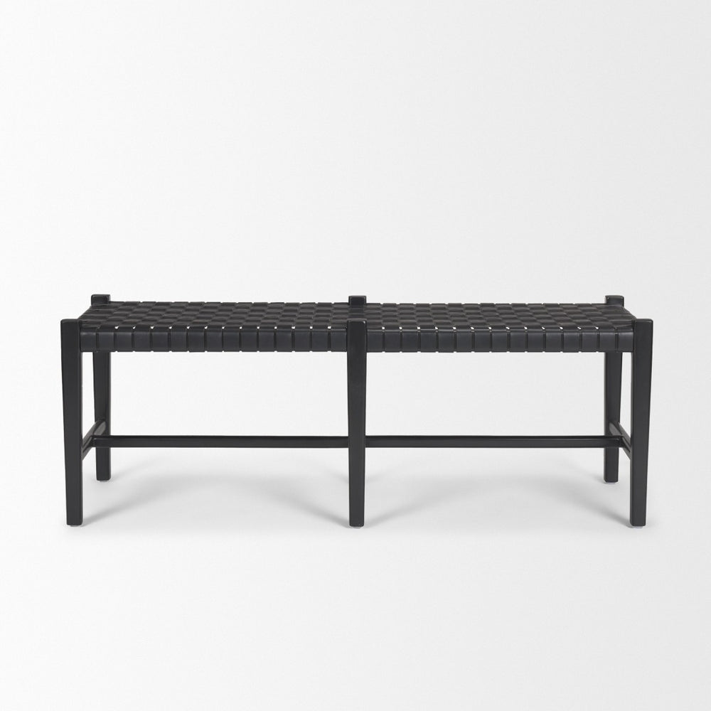 Mercana Shane Sculptural Bench with Hand-Woven Buffalo Leather Seat for Modern Minimalist Spaces 70801