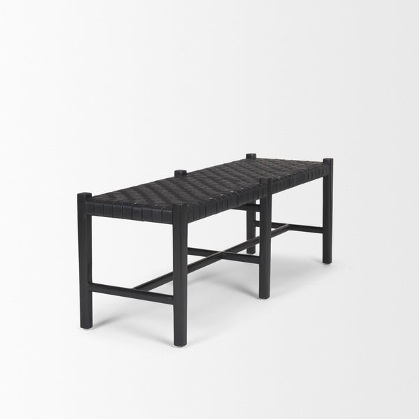 Mercana Shane Sculptural Bench with Hand-Woven Buffalo Leather Seat for Modern Minimalist Spaces 70801
