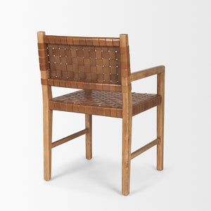 Mercana Shane Solid Wood Armchair with Hand-Woven Leather Accents for Modern Rustic Dining & Accent Use 70799