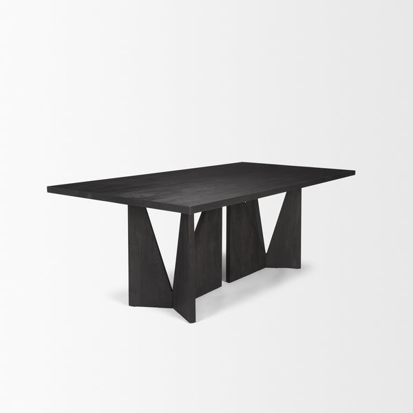 Mercana Tarro 84" Rectangular Textured Black Wood w/ Geometrical Base Dining Table  70897