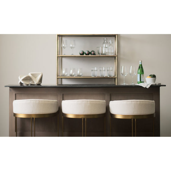 Mercana Hollyfield II Counter Stool - Chic Low-Back Design with Luxe Metallic Accents for Modern Spaces Cream Fabric | Gold Metal | Counter 69452