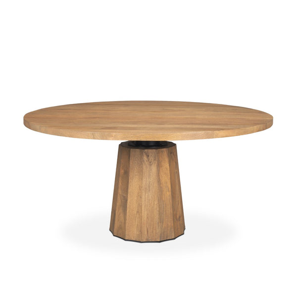 Mercana Swanson Round Pedestal Dining Table – Solid Mango Wood with Scalloped Base and Modern Design 60" Lt Brown Wood Top | Lt Brown Wood Base 70865-AB