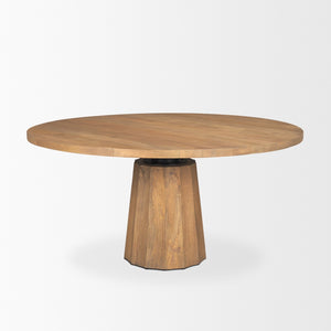 Mercana Swanson Round Pedestal Dining Table – Solid Mango Wood with Scalloped Base and Modern Design 60" Lt Brown Wood Top | Lt Brown Wood Base 70865-AB