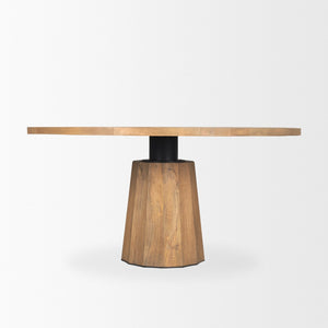 Mercana Swanson Round Pedestal Dining Table – Solid Mango Wood with Scalloped Base and Modern Design 60" Lt Brown Wood Top | Lt Brown Wood Base 70865-AB