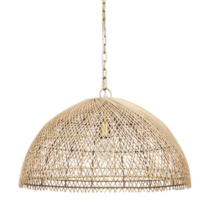 Mercana Thad 1-light Natural Woven Rattan Dome Pendant Rattan Shade | Gold Metal Rope 70914