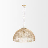 Mercana Thad 1-light Natural Woven Rattan Dome Pendant Rattan Shade | Gold Metal Rope 70914