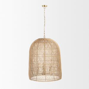 Mercana Thad 4-Light Coastal-Inspired Chandelier - Elegant Foyer Lighting with Adjustable Hanging Height Rattan | Gold Metal | Lantern Shade 70915