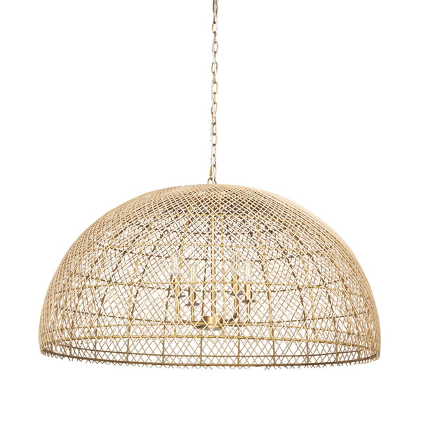 Mercana Thad 4-Light Coastal-Inspired Chandelier - Elegant Foyer Lighting with Adjustable Hanging Height Rattan | Gold Metal | Dome Shade 70916