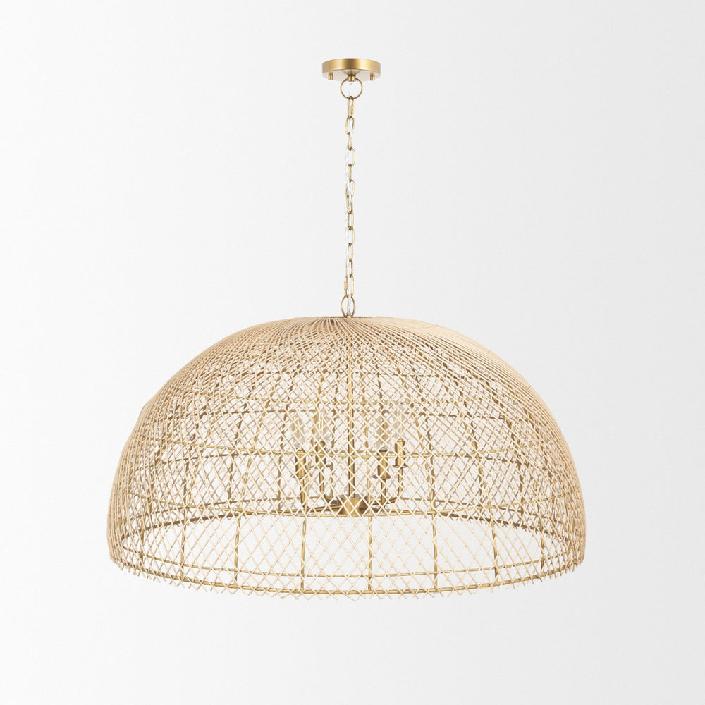 Mercana Thad 4-Light Coastal-Inspired Chandelier - Elegant Foyer Lighting with Adjustable Hanging Height Rattan | Gold Metal | Dome Shade 70916