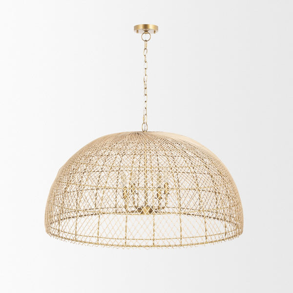 Mercana Thad 4-Light Coastal-Inspired Chandelier - Elegant Foyer Lighting with Adjustable Hanging Height Rattan | Gold Metal | Dome Shade 70916