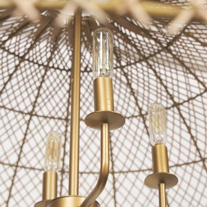 Mercana Thad 4-Light Coastal-Inspired Chandelier - Elegant Foyer Lighting with Adjustable Hanging Height Rattan | Gold Metal | Dome Shade 70916